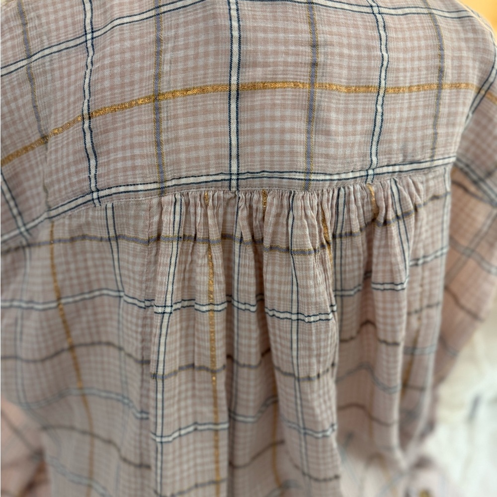 Free People Plaid Button Down Shirt - pink Cream and Gold - Picture 7 of 9